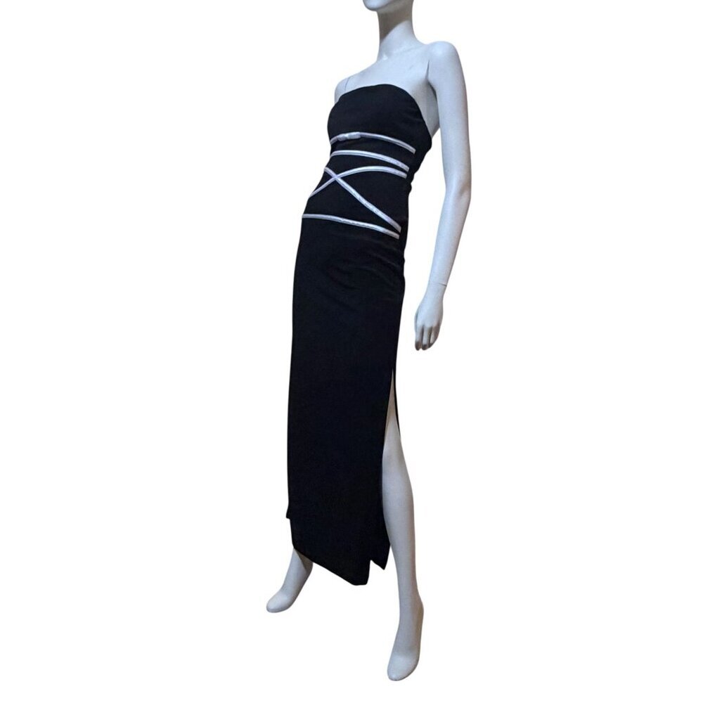 VTG 90s Strapless Prom Dress XS Black White Corset Minimalist Twee Betsy & Adam - Picture 3 of 6